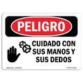 Signmission OSHA Danger, Watch Your Hands And Fingers Spanish, 5in X 3.5in Decal, 10PK, OS-DS-D-35-LS-1602-10PK OS-DS-D-35-LS-1602-10PK